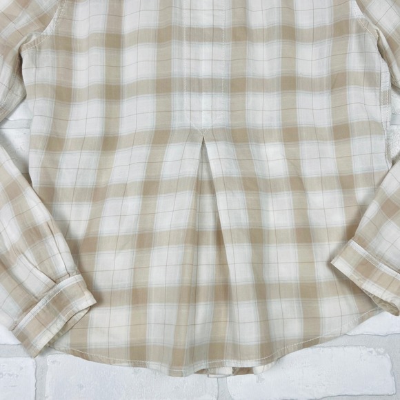 WE THE FREE Plaid Button Down Shirt Tan Cream Long Sleeve‎ Casual Top Small - Picture 5 of 16